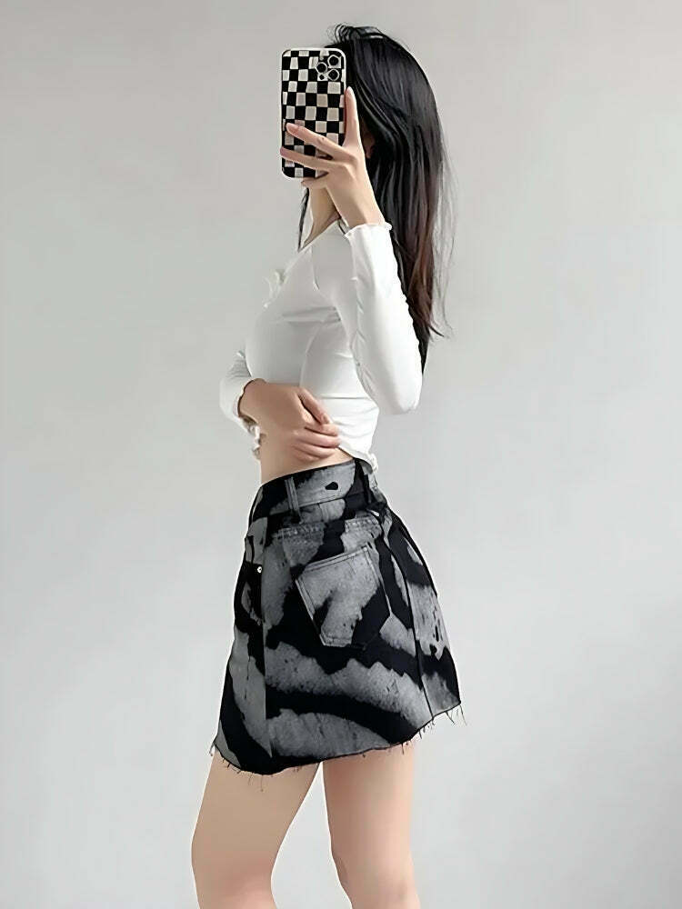 Trendy Spray Paint Distressed Mini Skirt for Y2K Style Outfits and Fashion Lovers