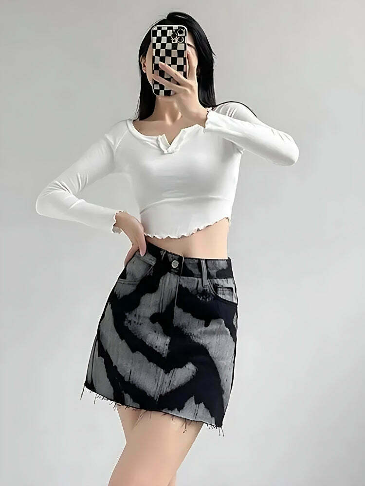 Trendy Spray Paint Distressed Mini Skirt for Y2K Style Outfits and Fashion Lovers