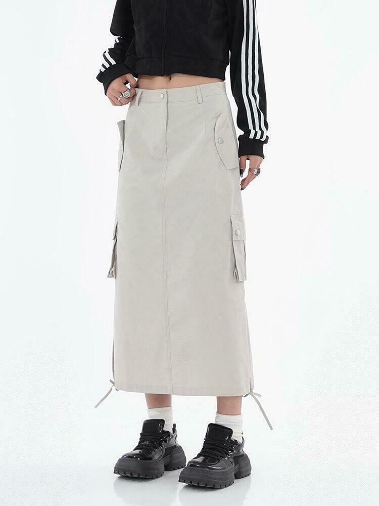 Trendy Tech Parachute Maxi Skirt for Y2K Style: Indie Fashion & Grunge Harajuku Vibes