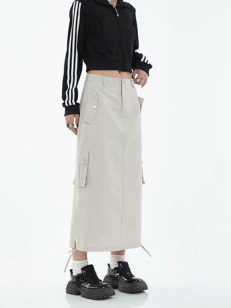 Trendy Tech Parachute Maxi Skirt for Y2K Style: Indie Fashion & Grunge Harajuku Vibes