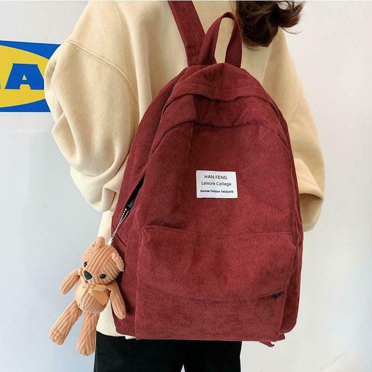 Trendy Teddy Bear Corduroy School Backpack for Y2K Fashion Lovers and Roblox Outfits