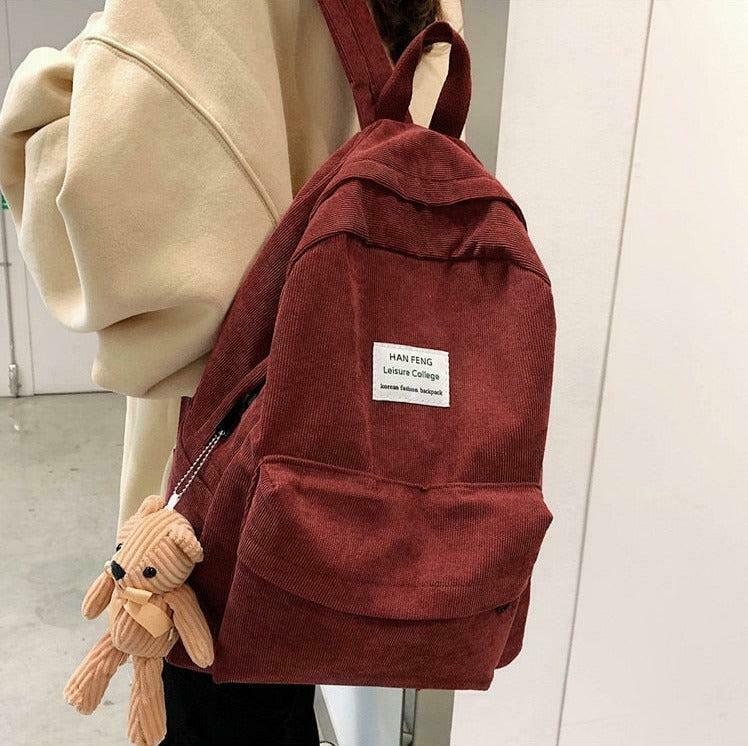 Trendy Teddy Bear Corduroy School Backpack for Y2K Fashion Lovers and Roblox Outfits