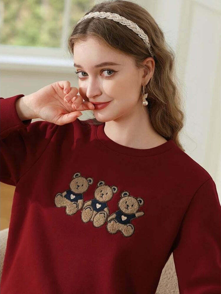 Trendy Teddy Bears Embroidered Sweatshirt for Y2K Style Enthusiasts - Unisex Fashion