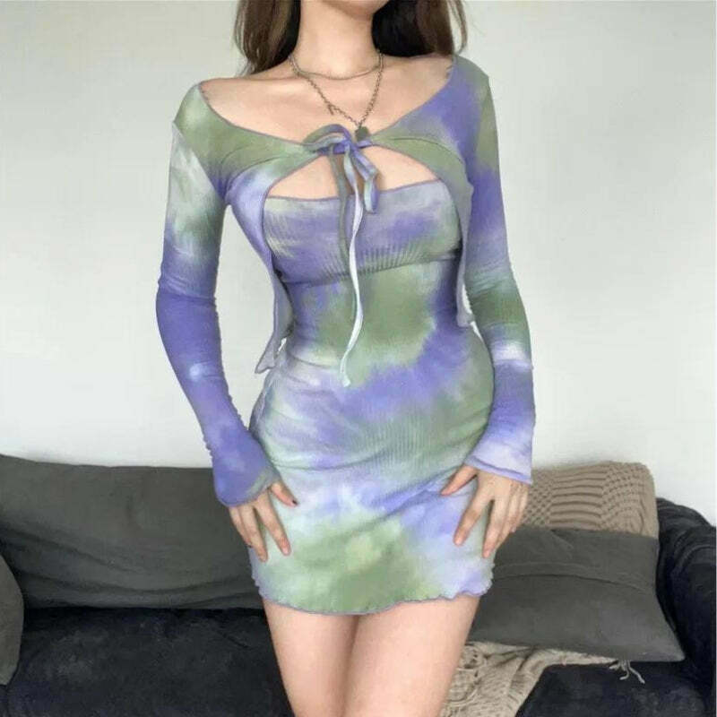 Trendy Tie Dye Bolero Mini Dress - Y2K Style for Men & Women, Retro Fashion Must-Have