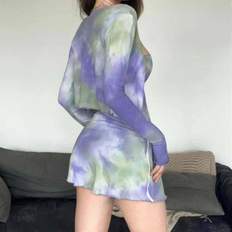 Trendy Tie Dye Bolero Mini Dress - Y2K Style for Men & Women, Retro Fashion Must-Have