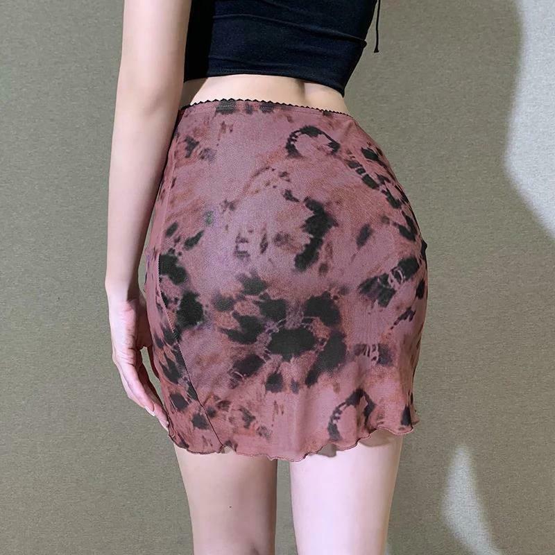 Trendy Tie Dye Mesh Mini Skirt for Y2K Style - Perfect for Fashion-Forward Looks