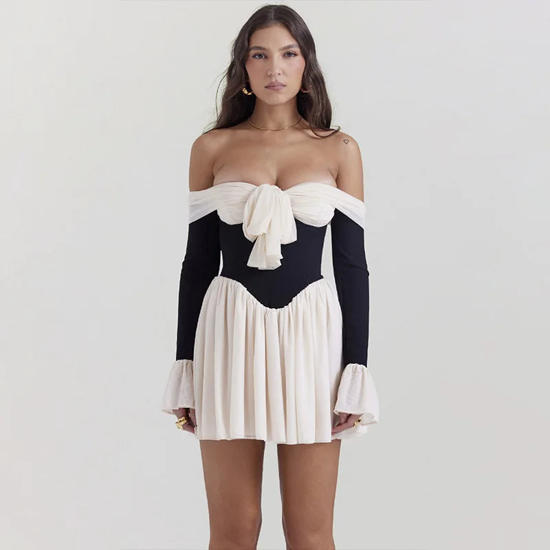 Trendy Tie Front Off Shoulder Corset Mini Dress - Embrace Y2K Fashion with Style