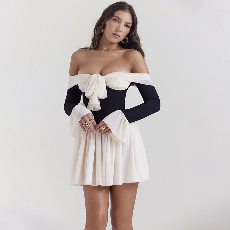 Trendy Tie Front Off Shoulder Corset Mini Dress - Embrace Y2K Fashion with Style