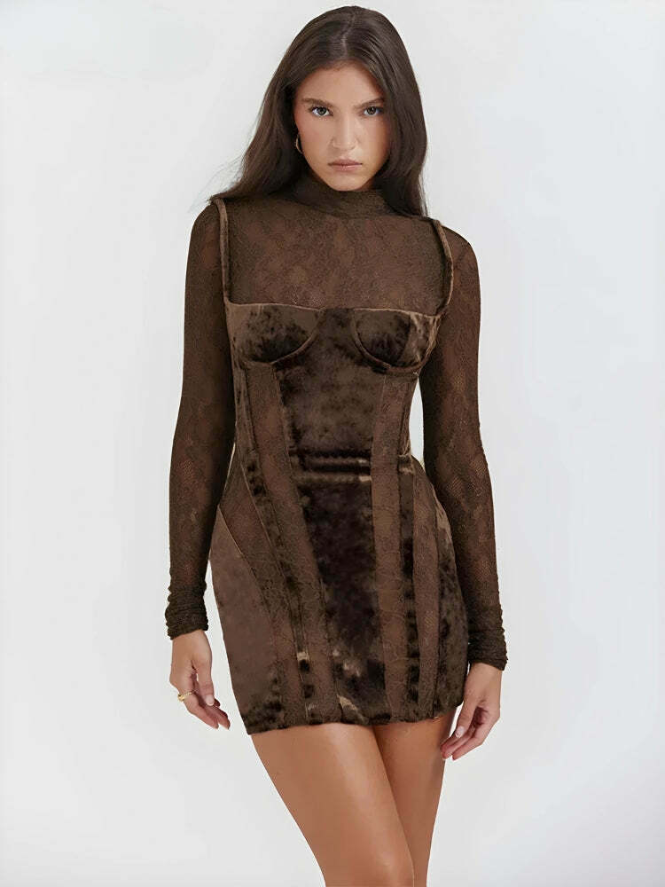 Trendy Velvet Mini Dress for Y2K Style - Chic Velvet Dress for Fashion-Forward Looks