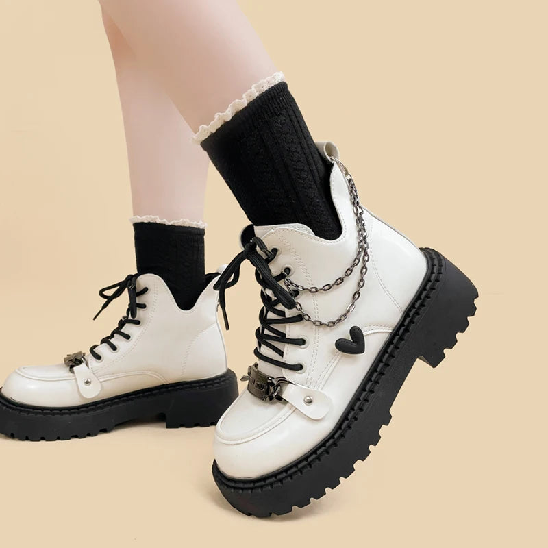 Trendy White Platform Boots for Y2K Grunge Look and Cyber Style Outfits