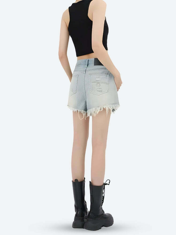 Trendy Wide Leg Ripped Denim Shorts for Y2K Fashion Lovers - Baggy Grunge Style