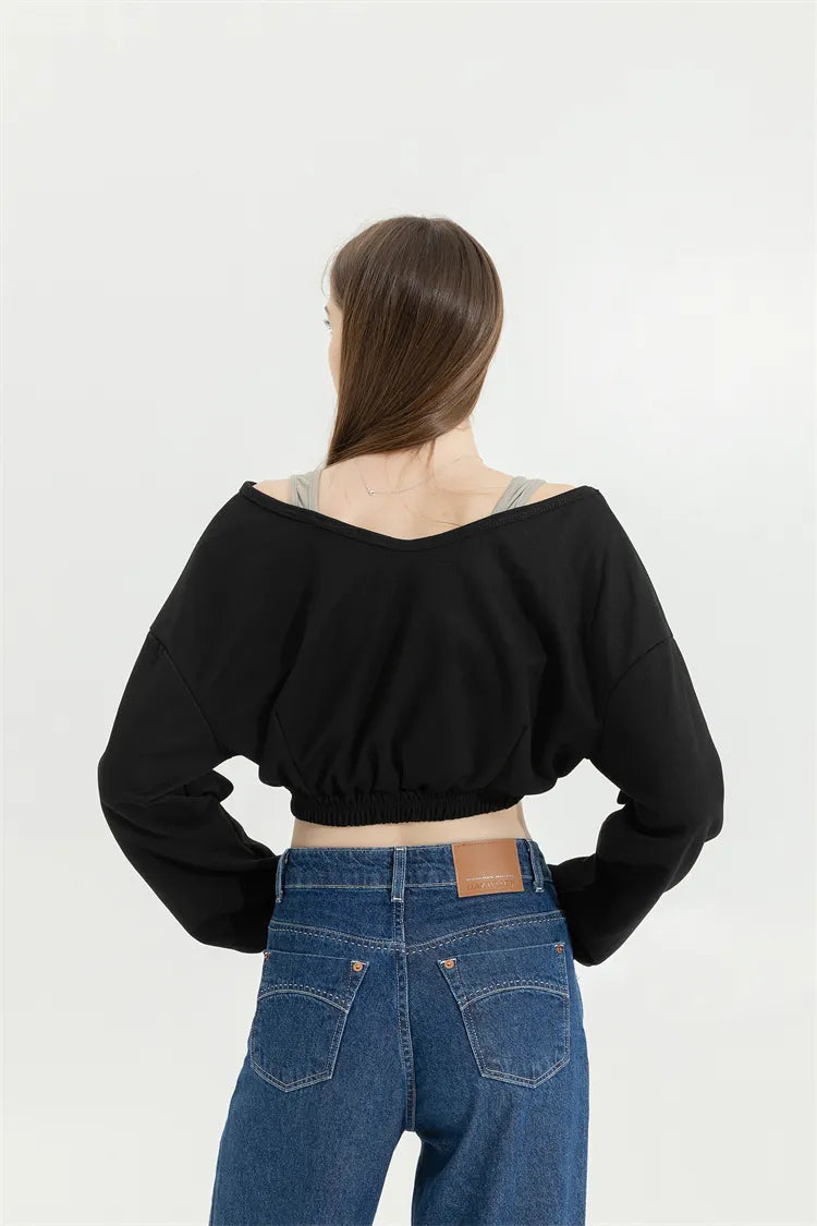 Trendy Wide Neck Crop Sweatshirt - Embrace Korean Y2K Fashion with Stylish Comfort