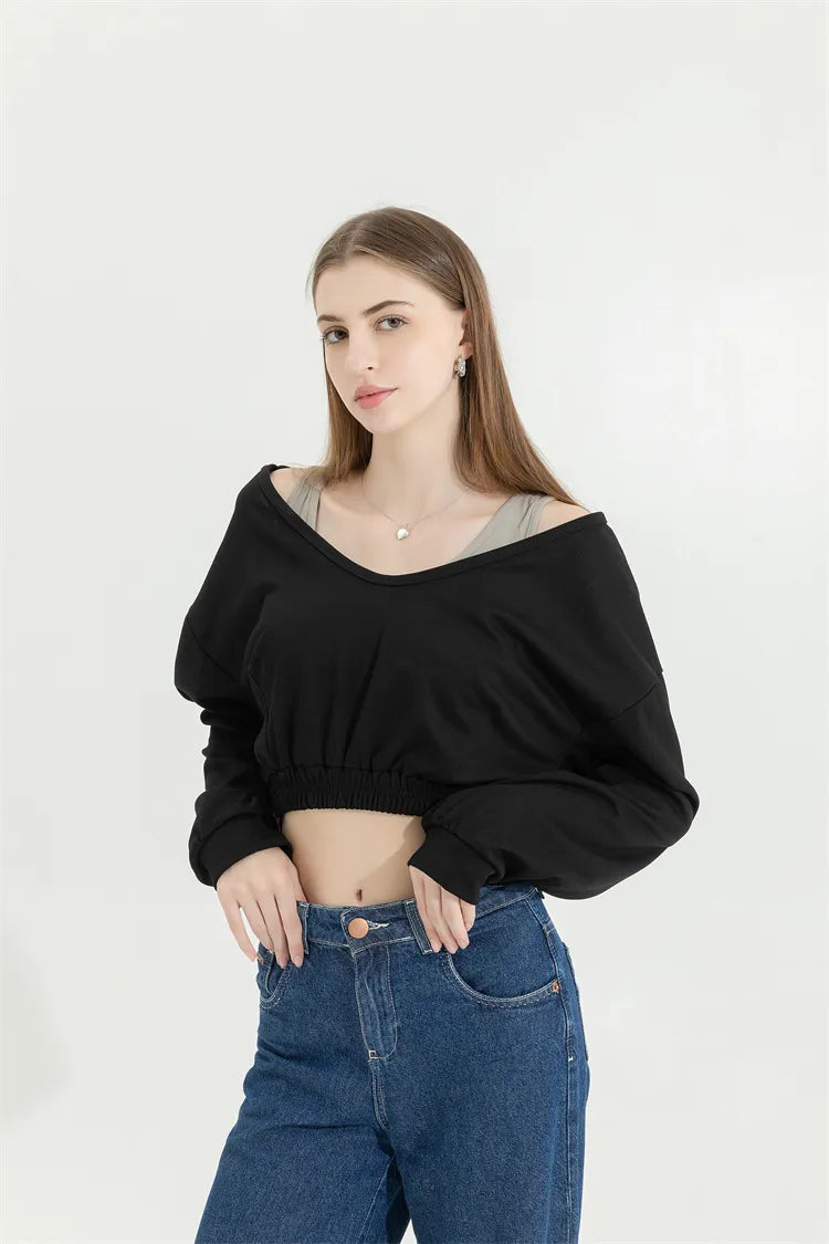 Trendy Wide Neck Crop Sweatshirt - Embrace Korean Y2K Fashion with Stylish Comfort