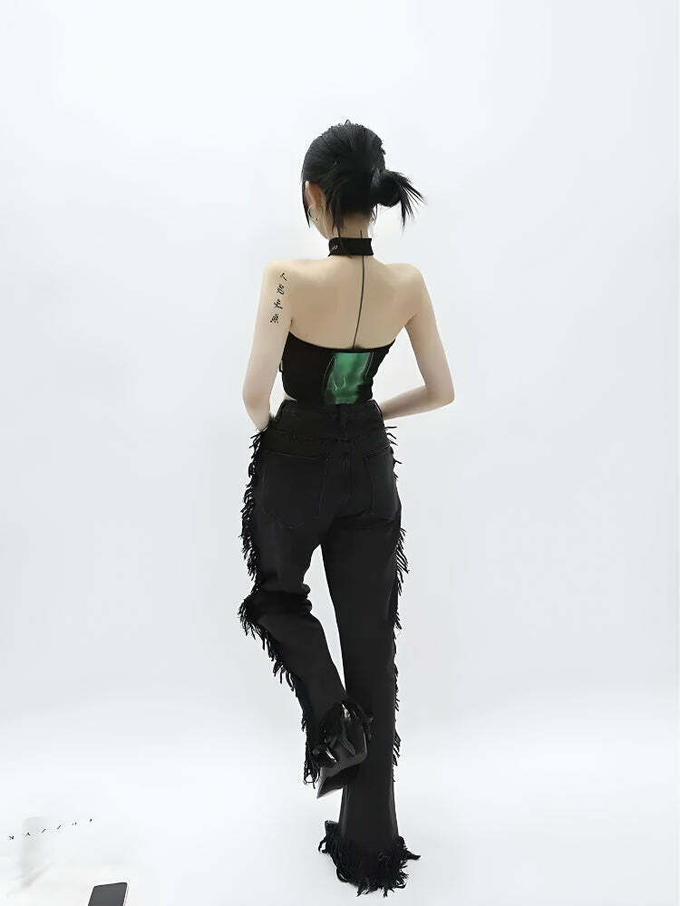 Trendy Y2K Cropped Halter Top with Beaded Details - Korean & Wear Fashion Inspired