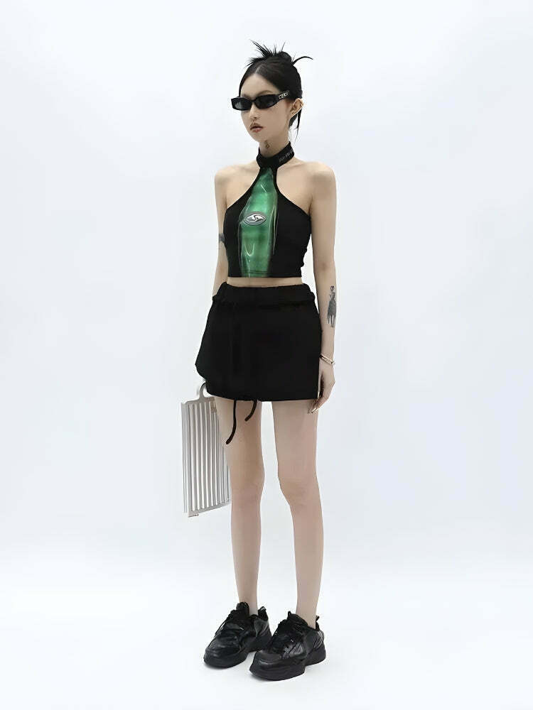 Trendy Y2K Cropped Halter Top with Beaded Details - Korean & Wear Fashion Inspired