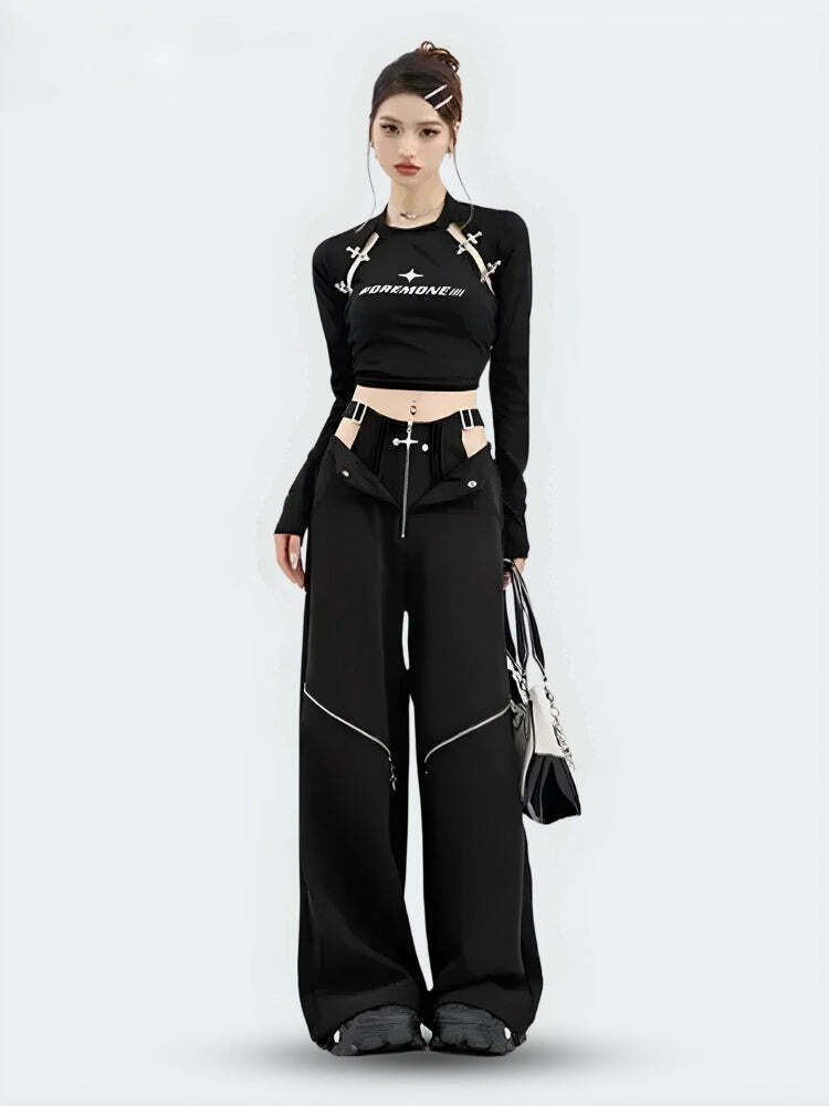 Trendy Y2K Cut Out Waist Pants - Stylish Korean & Asian Fashion for a Chic Look