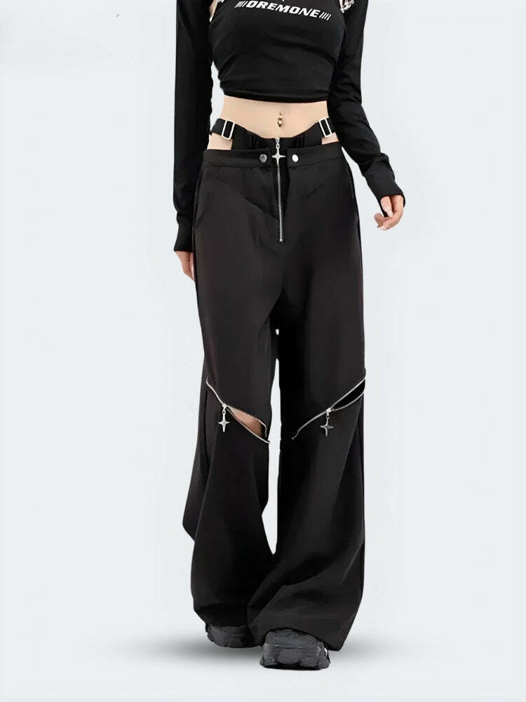 Trendy Y2K Cut Out Waist Pants - Stylish Korean & Asian Fashion for a Chic Look