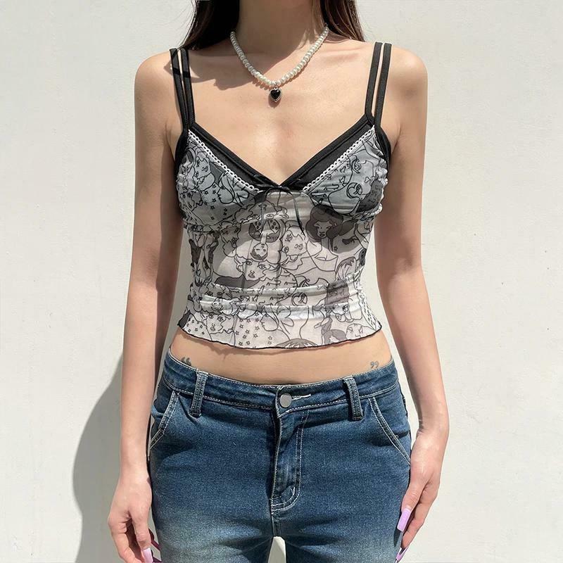 Trendy Y2K Grunge Mesh Top for Stylish Outfits - Perfect for Gen Z Fashion Lovers