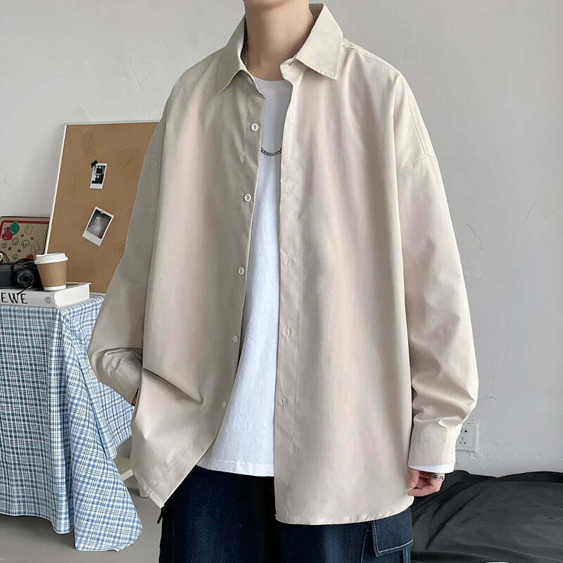 Trendy Y2K Oversized Shirt for Men - Aesthetic Korean Style & TikTok Fashion Must-Have