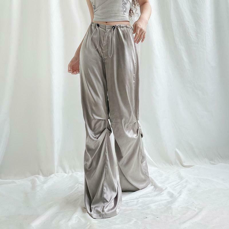 Trendy Y2K Satin Wide Leg Pants for Stylish Streetwear and Retro Fashion Lovers