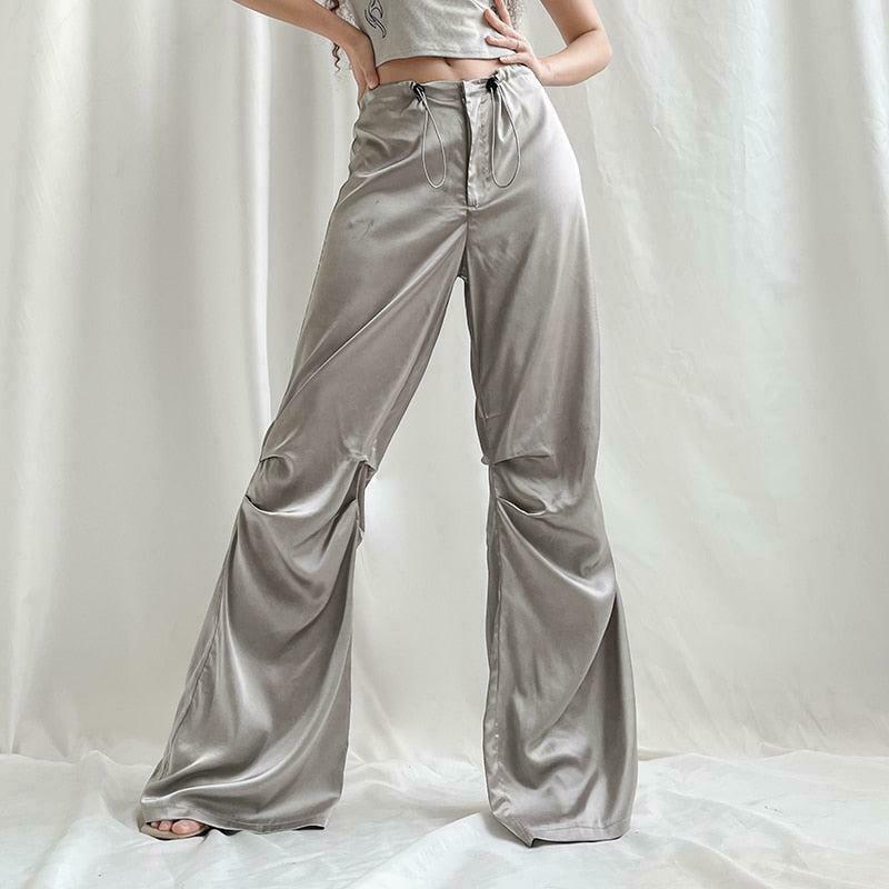 Trendy Y2K Satin Wide Leg Pants for Stylish Streetwear and Retro Fashion Lovers