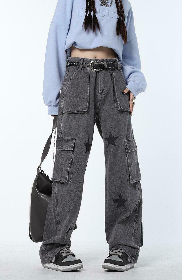 Trendy Y2K Star Printed Cargo Pants for a Chic Korean and Asian Fashion Look