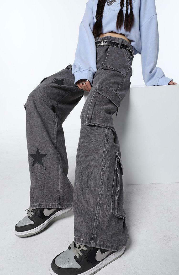 Trendy Y2K Star Printed Cargo Pants for a Chic Korean and Asian Fashion Look