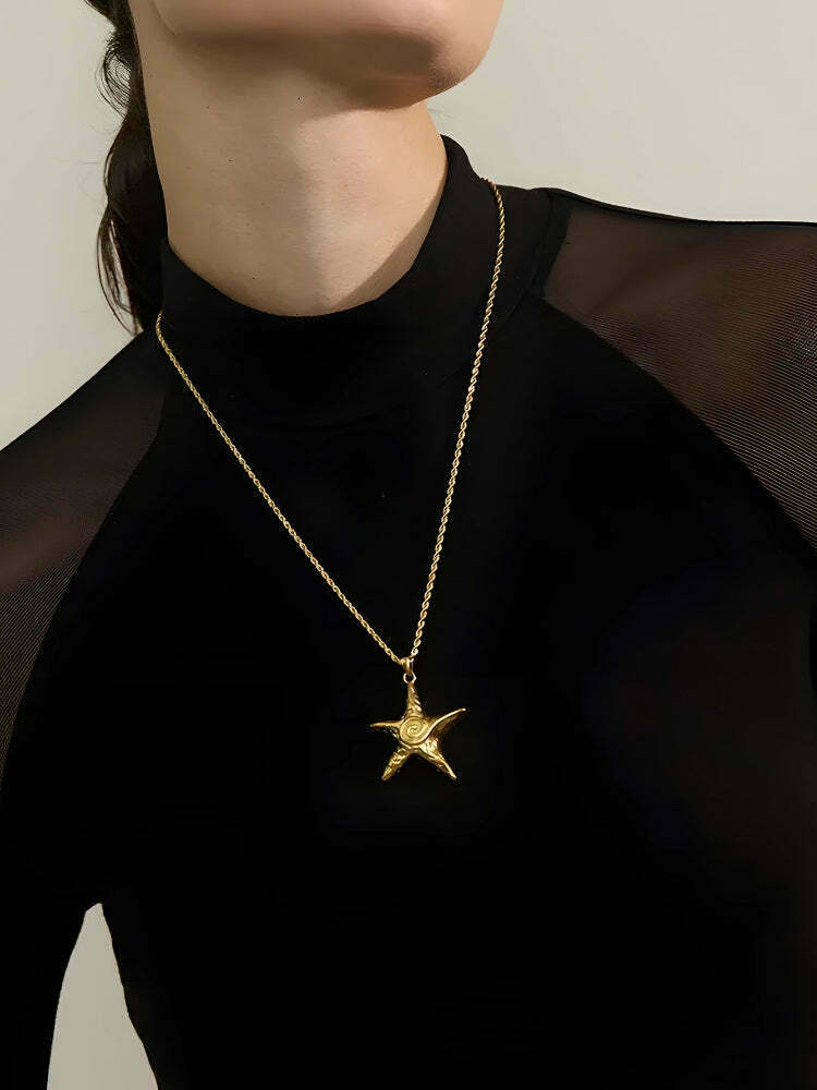 Trendy Y2K Starfish Necklace - Retro Cartoon Jewelry for Stylish Outfits in 2025