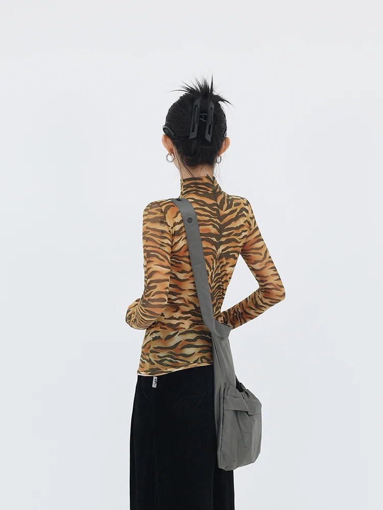 Trendy Y2K Tiger Mesh Top - Korean & Asian Fashion Statement for Bold Style Lovers