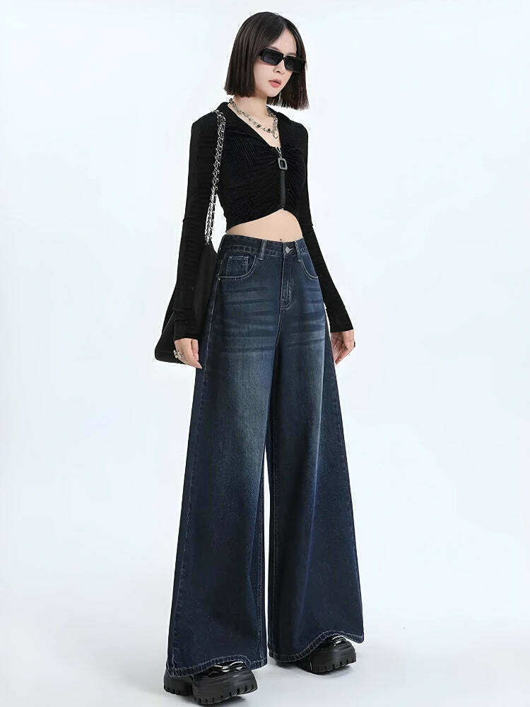 Trendy Y2K Wide Leg Regular Waist Jeans for a Stylish and Comfortable Look