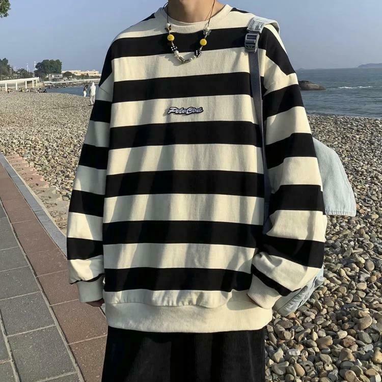 Unisex Embroidered Striped Sweatshirt - Trendy Y2K Clothing for a Stylish Look