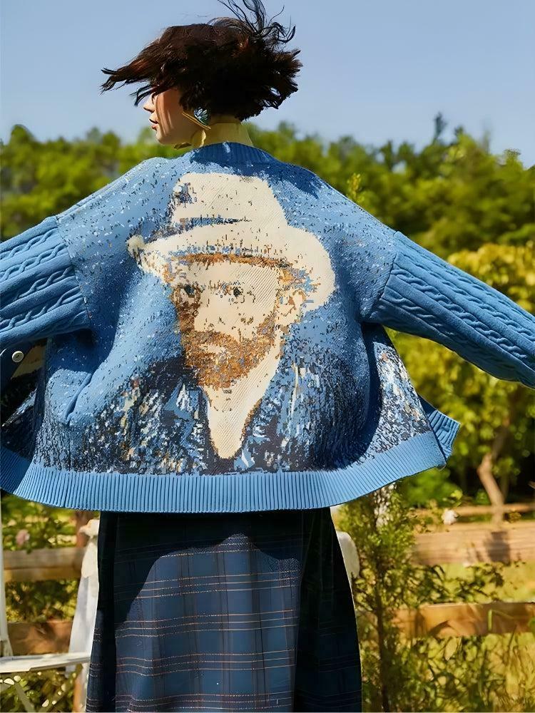 Van Gogh Self Portrait Cardigan - Y2K Retro Grunge Style for Trendy Outfits