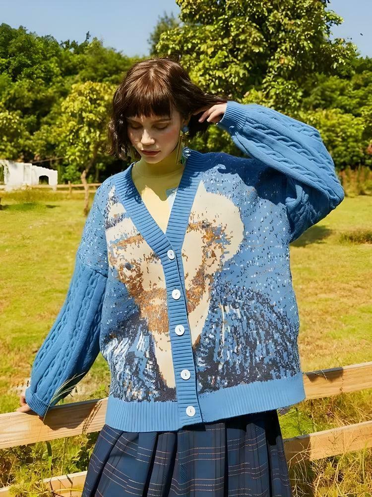 Van Gogh Self Portrait Cardigan - Y2K Retro Grunge Style for Trendy Outfits