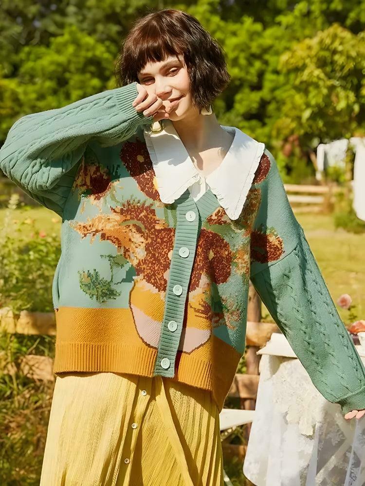 Van Gogh Sunflowers Cardigan - Trendy Y2K Clothing for a Stylish Look