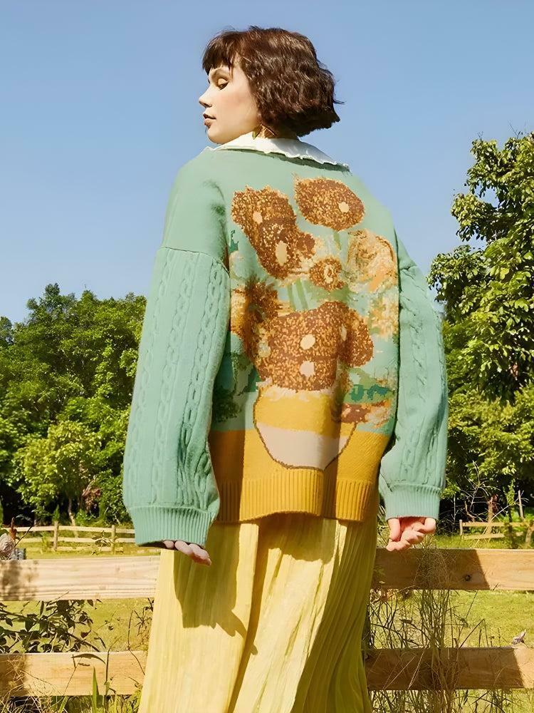 Van Gogh Sunflowers Cardigan - Trendy Y2K Clothing for a Stylish Look