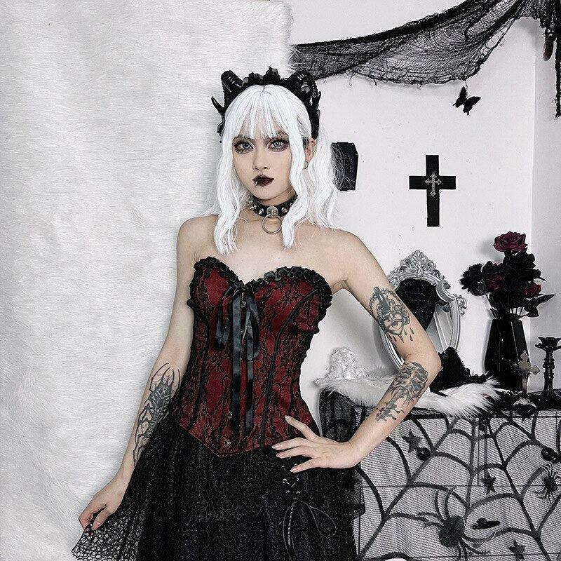 Victorian Goth Ribbon Corset Top - Elegant Lace Design for Y2K Style Fashion Lovers