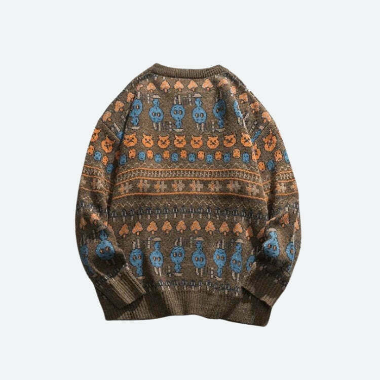 Vintage Animal Figures Knitted Sweater - Y2K Style Clothing for a Grunge Aesthetic