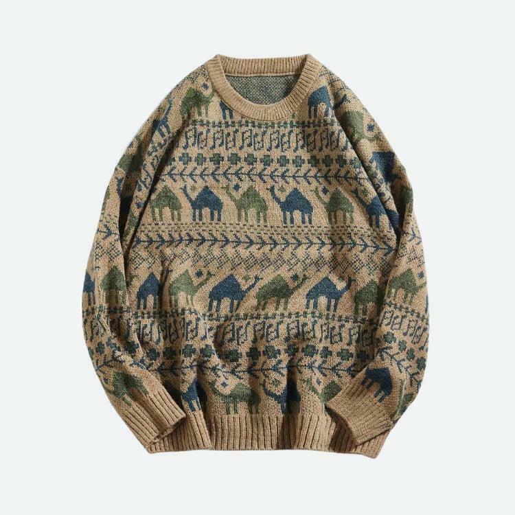 Vintage Camel Knitted Sweater for Y2K Style - Trendy Camel Sweater for Men