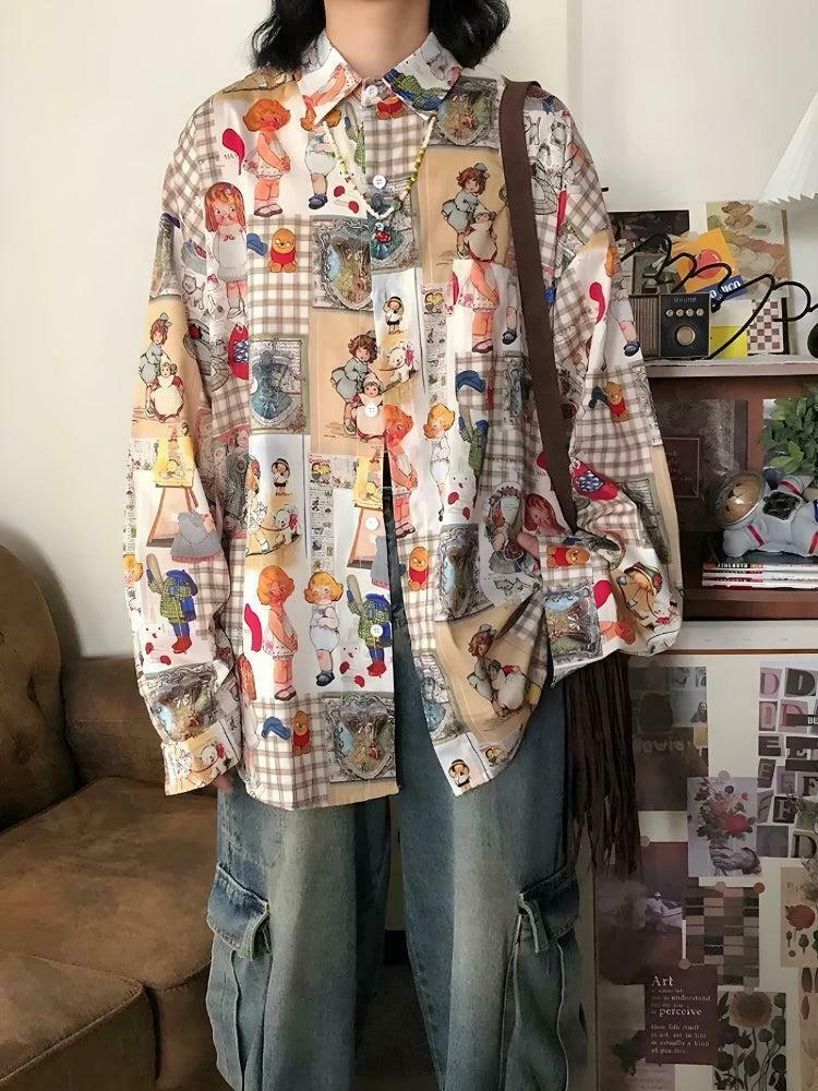 Vintage Cartoon Oversized Shirt - Y2K Style Clothing for Trendy Pop Outfits & Grunge Looks