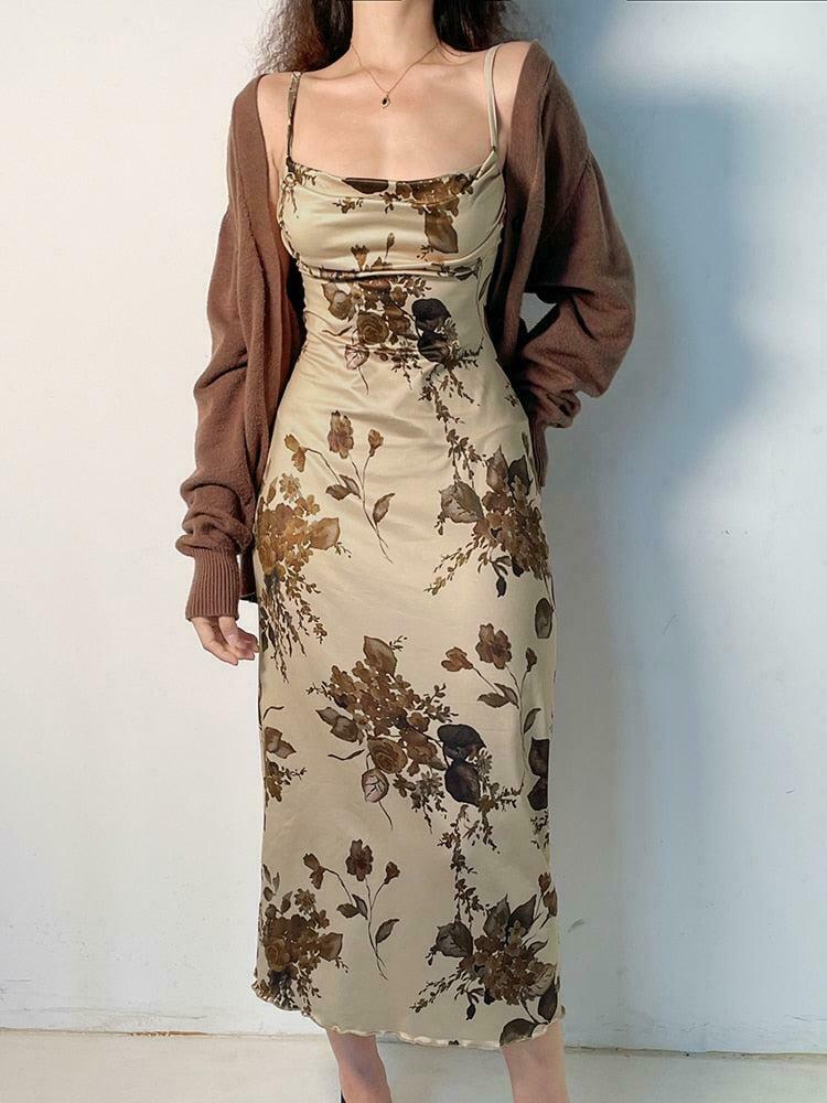 Vintage Floral Maxi Dress - Trendy Y2K Clothing for a Stylish Look