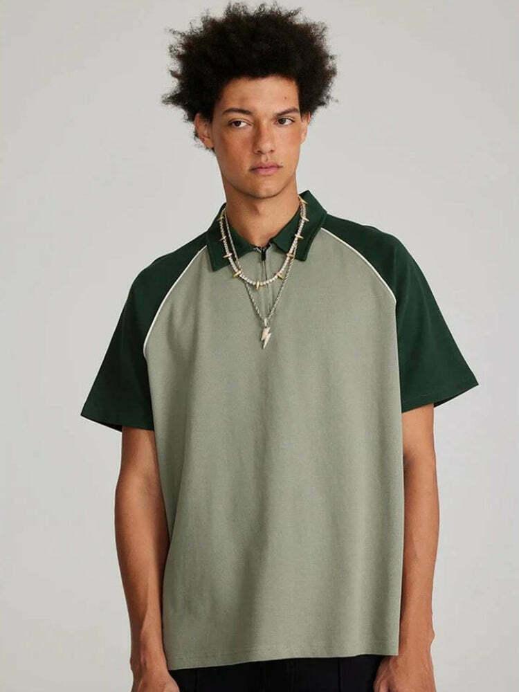 Vintage Half Zip-Up Polo Tee - Korean Y2K Fashion Essential for Trendy Looks