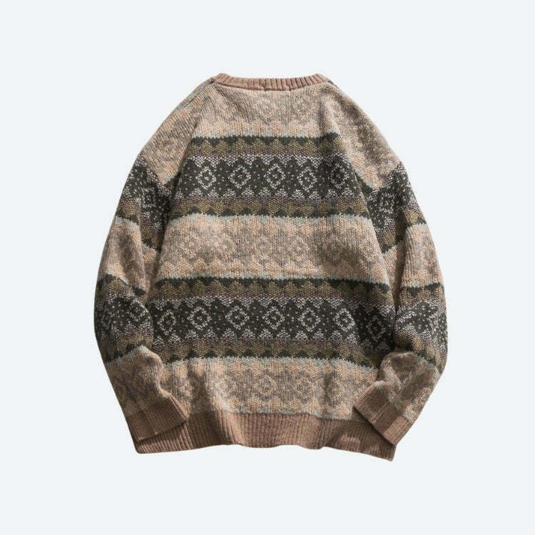 Vintage Jacquard Knitted Sweater for Y2K Style Enthusiasts - Trendy Jacquard Design