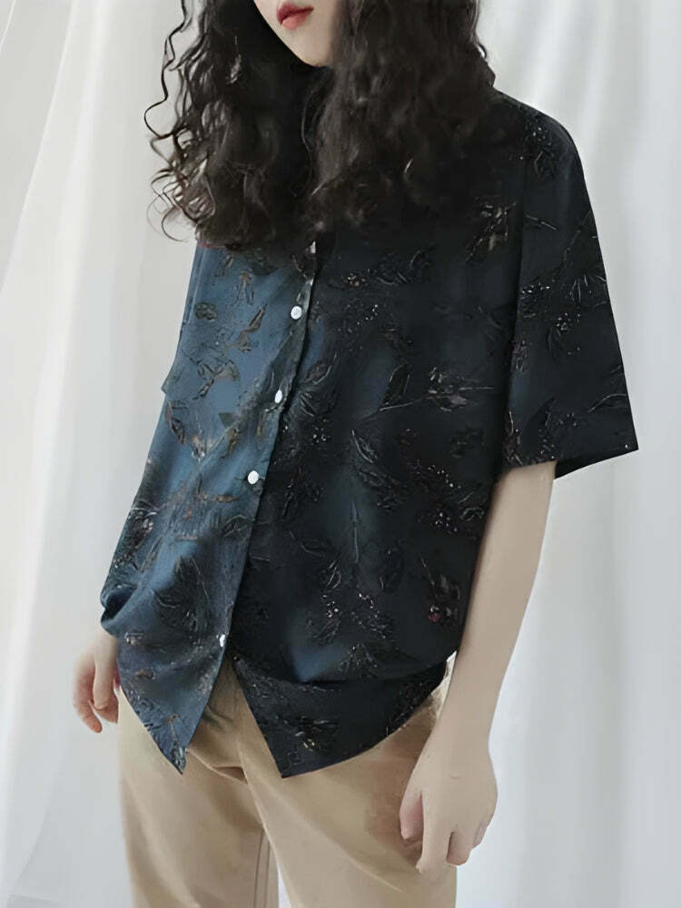 Vintage Leaf Designed Shirt - Trendy Y2K Fashion Inspired by Korean and Asian Styles