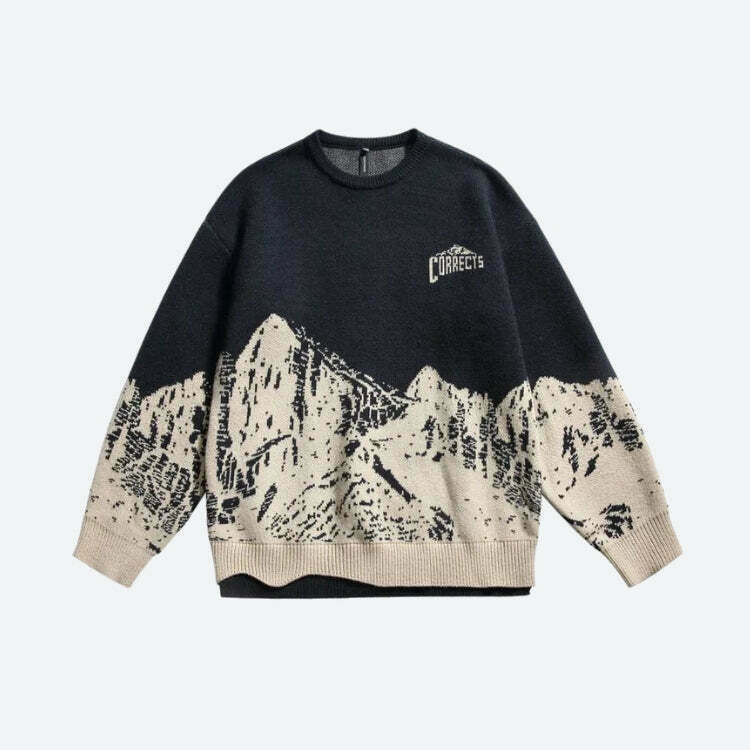 Vintage Mountain Knitted Sweater - Y2K Style for Trendy Outdoor Fashion Enthusiasts