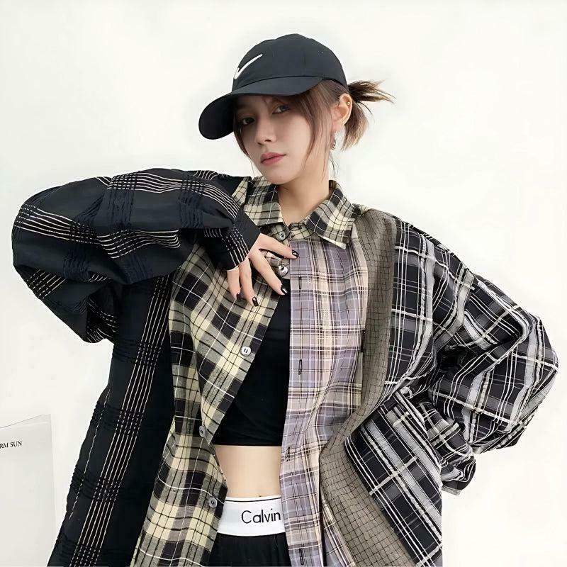 Vintage Multi-Pattern Plaid Shirt for Y2K Style - Trendy Plaid Shirt for Men