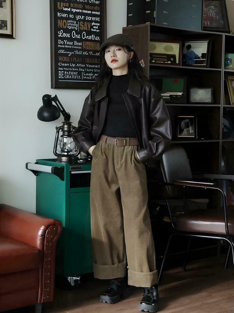 Vintage Oversized Brown Faux Leather Jacket - Y2K Style for Trendy Outfits