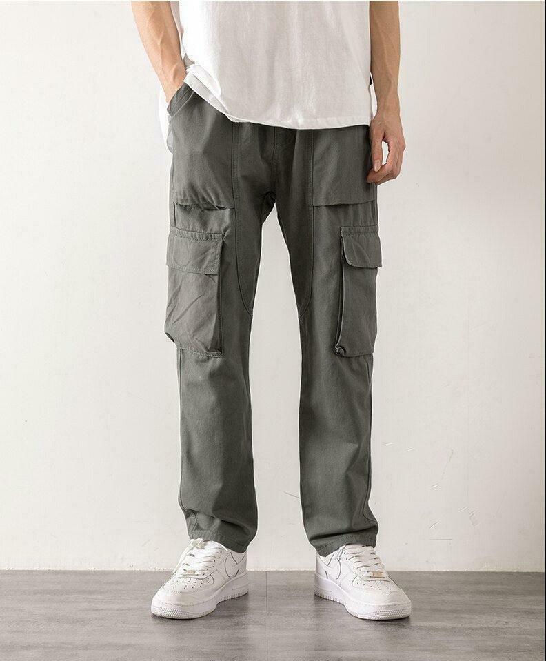 Vintage Y2K Style Straight Leg Cargo Pants with Multi Pockets - Embroidered & Camo Options