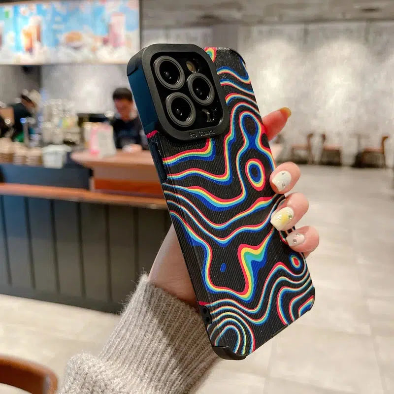 Wavy Rainbow Phone Case - Y2K Style for Men, Trendy 2000s Aesthetic, Vibrant Design