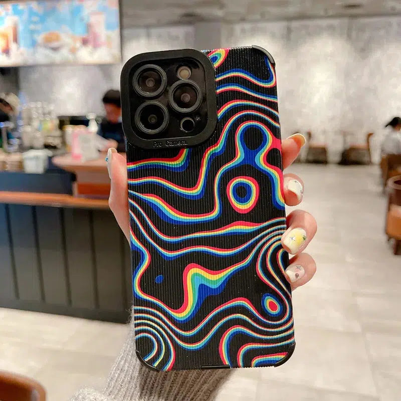 Wavy Rainbow Phone Case - Y2K Style for Men, Trendy 2000s Aesthetic, Vibrant Design