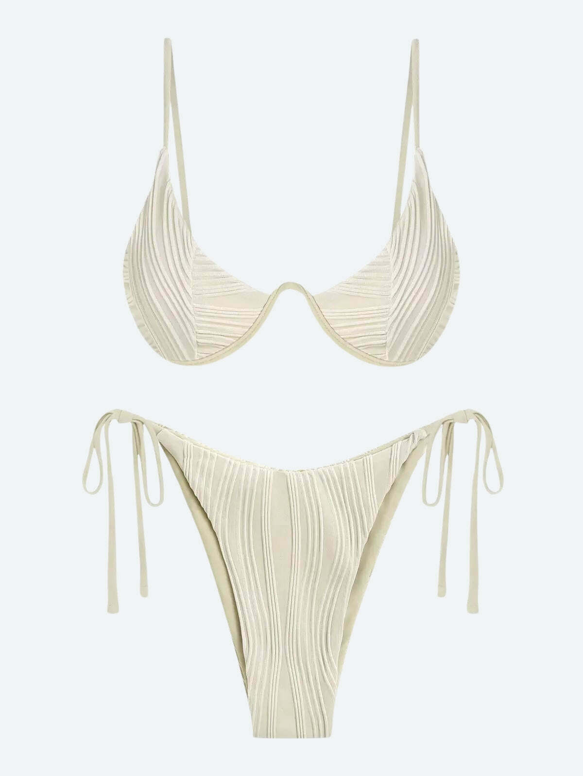 Wavy Striped Wired Cup Bikini Set - Trendy Y2K Style Swimwear for Aesthetic Summer Vibes